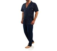 sesto senso Eleganter Kurzarm Pyjama Herren zum Knöpfen Schlafanzug Kurz Baumwolle mit Knopfleiste M2 3XL Anker Dunkel Blau
