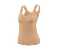 sesto senso Geripptes Damen Beige Trägertop mit mit Spitzendetail Feminines Stilvolles Sommer-Top S/M 36-38 Beige