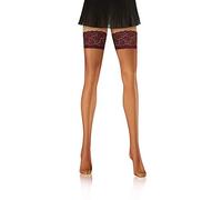 sesto senso Halterlose Netzstrümpfe Spitzenstrümpfe Feinmaschige Strümpfe Spitze 3/4 M/L Dunkelrot Burgund