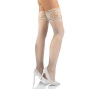 sesto senso Damen Halterlose Strümpfe 15 DEN Feinstrümpfe mit Spitze Weiß 3/4 M/L White