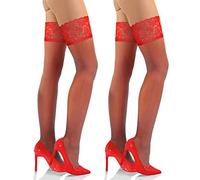 sesto senso Halterlose Strümpfe mit Spitze 2er Pack 15 DEN Feinstrümpfe Damen XL/XXL Rot