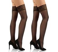 sesto senso Halterlose Strümpfe mit Spitze 2er Pack 15 DEN Feinstrümpfe Damen XL/XXL Schwarz