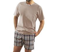 sesto senso Herren Kurz Schlafanzug Beige Baumwolle Sommer Schlafanzug mit Kurzarm Nachtwäsche Zweiteilig Dunkelbeige Latte 4XL 2187/27