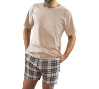 sesto senso Herren Kurz Schlafanzug Beige Baumwolle Sommer Schlafanzug mit Kurzarm Nachtwäsche Zweiteilig Hellbeige M 2576/53