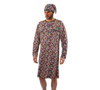 sesto senso Herren Nachthemd mit Schlafmütze Langarm Schlafhemd Tiere Hund Schlafanzug Hemd Lang 4XL Dogs