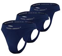 sesto senso Herren Nahtlos String Sexy Thong 3 Pack G-Strings Tanga S/M Dunkel Blau
