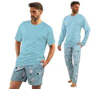 sesto senso Herren Schlafanzug 2er Set Lang und Kurz Herrenpyjama Glühbirne Hellblau Baumwolle XL 2431/6 Light Blue