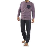 sesto senso Herren Schlafanzug Gestreift Lang Pyjama 100% Baumwolle Langarm Shirt mit Tasche Pyjamahose Nachtwäsche Gestreift Rot L 02 K67E