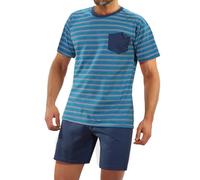 sesto senso Herren Schlafanzug Kurz Gestreift Pyjama Baumwolle Kurzarm T-Shirt Pyjamahose Zweiteilig Set Navy blau 3XL 05 K67ZC