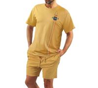 sesto senso Herren Schlafanzug Kurz Militär Baumwolle Pyjama Kurzarm Kurze Hose Zweiteilig Set Tarnfarbe XXL Senffarbe 7542