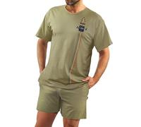 sesto senso Herren Schlafanzug Kurz Militär Baumwolle Pyjama Kurzarm Kurze Hose Zweiteilig Set Tarnfarbe 4XL Oliwka Olive 7538