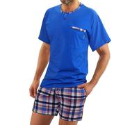 sesto senso Herren Schlafanzug Kurz Pyjama Baumwolle Kurzarm T-Shirt Pyjamahose Zweiteilig Set hell blau neon XL Jasiek Chaber