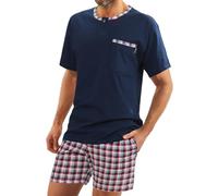 sesto senso Herren Schlafanzug Kurz Pyjama Baumwolle Kurzarm T-Shirt Pyjamahose Zweiteilig Set Navy blau XL Jasiek Granat