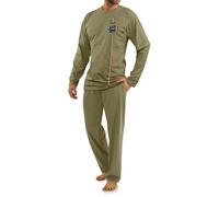 sesto senso Herren Schlafanzug Lang Baumwolle Militär Pyjama Langarm Lange Pyjamahose Set Nachtwäsche M 7538 Olive