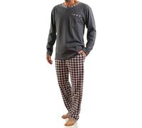 sesto senso Herren Schlafanzug Lang Baumwolle Pyjama Langarm Shirt mit Tasche Pyjamahose Zweiteilig Set Bunt Nachtwäsche M Graphit