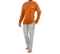 sesto senso Herren Schlafanzug Lang Baumwolle Pyjama Langarm Shirt Pyjamahose mit Tasche L Orange 2379-29