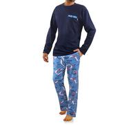 sesto senso Herren Schlafanzug Lang Baumwolle Pyjama Langarm Shirt Pyjamahose mit Tasche M 2660-10 Marineblau Rennwagen