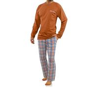 sesto senso Herren Schlafanzug Lang Baumwolle Pyjama Langarm Shirt Pyjamahose mit Tasche M Carmel 2527-04 Braun