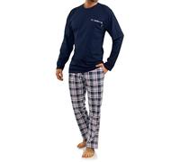 sesto senso Herren Schlafanzug Lang Baumwolle Pyjama Langarm Shirt Pyjamahose mit Tasche M Granat 2188-06 Dunkel Blau