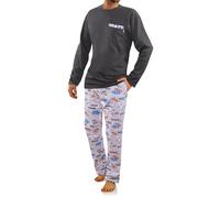 sesto senso Herren Schlafanzug Lang Baumwolle Pyjama Langarm Shirt Pyjamahose mit Tasche XL 2660-09 Graphit Rennwagen