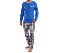 sesto senso Herren Schlafanzug Lang Pyjama 100% Baumwolle Langarm Shirt mit Tasche Pyjamahose Nachtwäsche