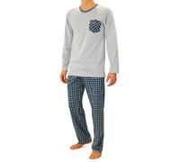 sesto senso Herren Schlafanzug Lang Pyjama 100% Baumwolle Langarm Shirt mit Tasche Pyjamahose Zweiteilig Set Nachtwäsche Grau Kariert Blau Türkis XL 04 TURKUS