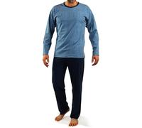 sesto senso Herren Schlafanzug Lang Pyjama 100% Baumwolle Langarm Shirt mit Tasche Pyjamahose Zweiteilig Set Nachtwäsche Dunkelblau Navy blau Fischgrätmuster XXL 07 Granat