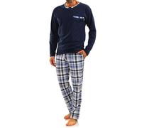 sesto senso Herren Schlafanzug Lang Pyjama 100% Baumwolle Langarm Shirt mit Tasche Pyjamahose Zweiteilig Set Nachtwäsche Dunkelblau Blau Kariert 3XL Jasiek 2188/17