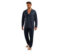 sesto senso Herren Schlafanzug Lang Pyjama Knopfleiste 100% Baumwolle Knöpfe Langarm Shirt Taschen Pyjamahose Zweiteilig Set Nachtwäsche XXL Anker dunkelblau