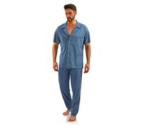 sesto senso Herren Schlafanzug mit Knopfleiste Kurzarm Baumwolle Lange Pyjamahose Pyjama Knöpfen 4XL Anker Jeans