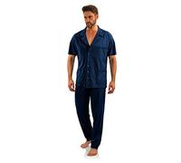 sesto senso Herren Schlafanzug mit Knopfleiste Kurzarm Baumwolle Lange Pyjamahose Pyjama Knöpfen M Anker Dunkleblau