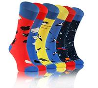 sesto senso Lustige Bunte Verrückt Socken Baumwolle Damen Herren 3 Pack Gemusterte Ungleiche Funny Socks Oddsocks Ufo schlucken Schaf 43-46 3 Mischmasch