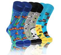 sesto senso Lustige Bunte Verrückt Socken Baumwolle Damen Herren 3 Pack Gemusterte Ungleiche Funny Socks Oddsocks Panda Fisch Piraten 43-46 3 Fetzig