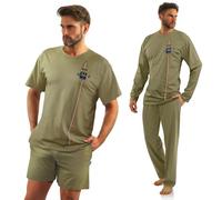 sesto senso Militär Herren Schlafanzug 2er Set Lang und Kurz Herrenpyjama Baumwolle L 7538 Olive