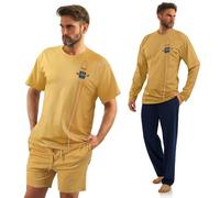 sesto senso Militär Herren Schlafanzug 2er Set Lang und Kurz Herrenpyjama Baumwolle M 7542 Senffarbe