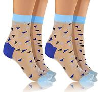 sesto senso Nylon Socken Damen Mädchen Muster 2 paar Söckchen Ultra Dünne Beige Blau Dreiecke 2 pack