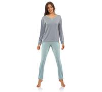 sesto senso Pyjama Damen Langarm Baumwolle Schlafanzug Set Lang Pyjamahose mit Taschen grün grau Muster XL Anna
