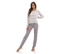 sesto senso Pyjama Damen Langarm Baumwolle Schlafanzug Set Lang Pyjamahose mit Taschen Punkte weiß Blumen M Agnie L Kropki