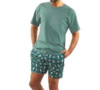 sesto senso Schlafanzug Herren Kurz Fussball Sommerpyjamas Baumwolle Soccer Pyjama Kurzarm Kurze Hose Zweiteilig Set Fußball Sport Grün M 2242/11