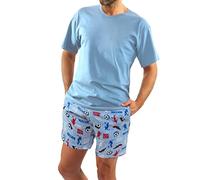 sesto senso Schlafanzug Herren Kurz Fussball Sommerpyjamas Baumwolle Soccer Pyjama Kurzarm Kurze Hose Zweiteilig Set Fußball Sport hellblau Cyan L 2242/09