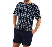 sesto senso Schlafanzug Herren Kurz Kariert Blau Baumwolle Pyjama Sommer Kurzarm XL 2485-02