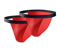 sesto senso Slip Herren Tanga Baumwolle 2er Pack Sexy Unterhosen Basic Unterwäsche für Männer S 2 Rot