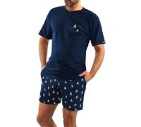 sesto senso Sommerpyjamas Herren Kurz Schlafanzug Baumwolle Soccer Pyjama Kurzarm Kurze Hose Zweiteilig Set Segelboot Dunkelblau 3XL 2556/10 DRUK