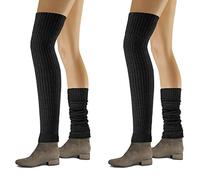 sesto senso Stulpen Damen 2er pack Baumwolle Beinwärmer Overknee Waden Winter Strick Wadenwärmer gestreiftes Muster 2 Schwarz