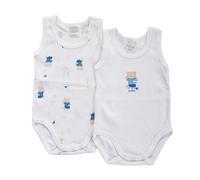 Set 2 ärmellose Babybody hellblauer Bär - 1 Monat