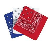 Set 3 bandanas paisley damen und herren rot, weiß, blau 57x57cm