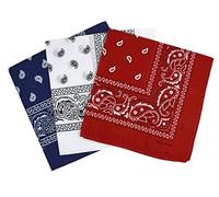 Set 3 bandanas paisley damen und herren rot, weiß, dunkelblau 57x57cm
