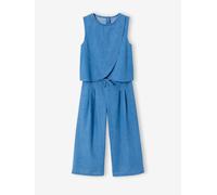 Set aus 3/4-Hose & Top aus leichtem Denim für Mädchen, Bundweite verstellbar blau Gr. 116 von Vertbaudet