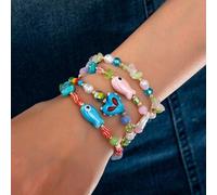 Set aus 4 Glasperlen Armbändern, Frühlings-/Sommer-Boho-Stil Armband-Schmuck mit roten Herz- & Fischperlen, handgefertigte Keramik Fische (Oberflächen