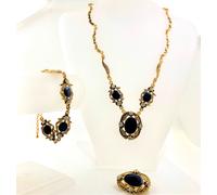 Set aus Collier, Armband und Brosche vergoldet mit Strasssteine